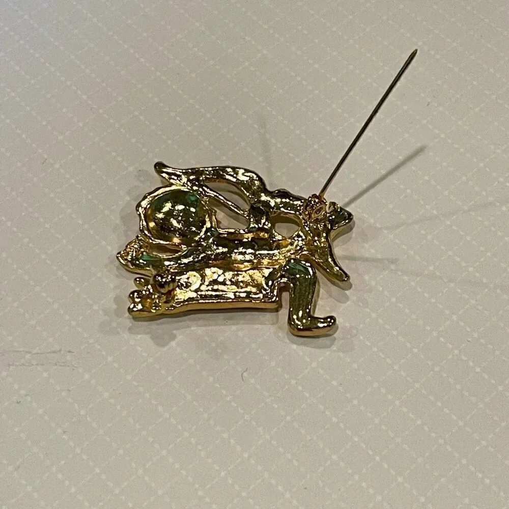 Vintage Gold Cherub Angel Brooch Womens Casual Crystal Rhinestone Fashion Pin